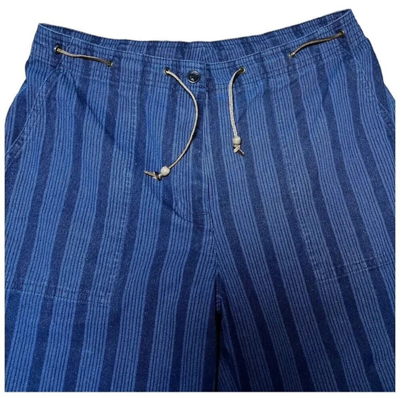 Lauren Ralph Lauren Capri Cropped Pants Size 8P Blue Denim Striped Leather Belt - Picture 2 of 9